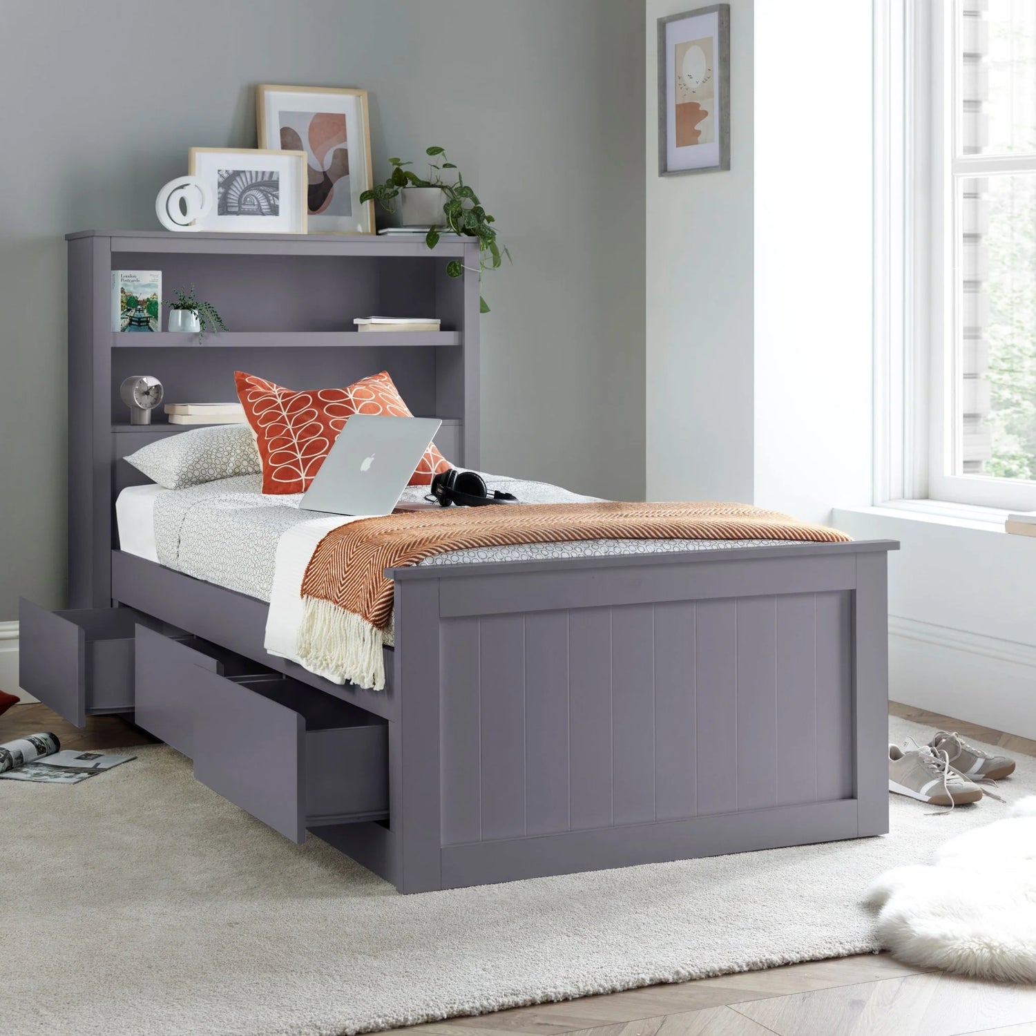 Bedmaster Enzo White Wooden 3 Drawer Storage Bed Grey-Better Bed Company