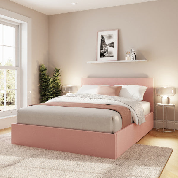 Gfw End Lift Velvet Ottoman Bed-Double Pink-Better Bed Company