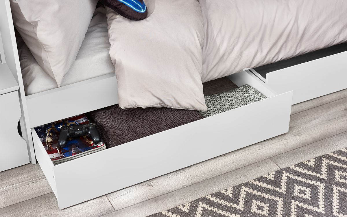 Julian Bowen Camelot Staircase Bunk - White Drawer Close Up-Better Bed Company
