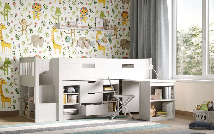 Kids Bunk Beds Daisy Wooden Mid Sleeper Set With Storage And Desk Storage Out-Better Bed Company
