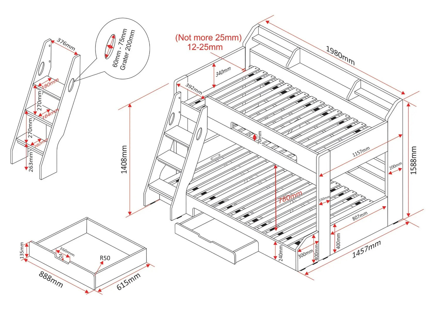 Kids Bunk Beds Flicker Storage Triple Sleeper Bunk Bed-Better Bed Company
