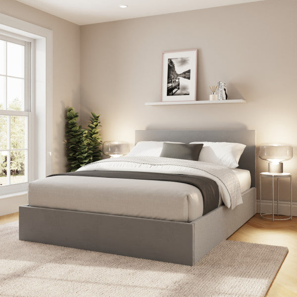 Gfw End Lift Velvet Ottoman Bed-Double Charcoal-Better Bed Company
