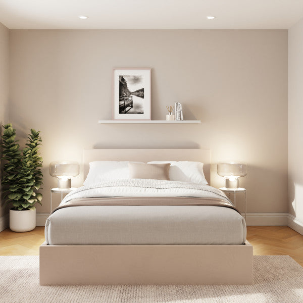 Gfw End Lift Velvet Ottoman Bed-Small Double Natural-Better Bed Company
