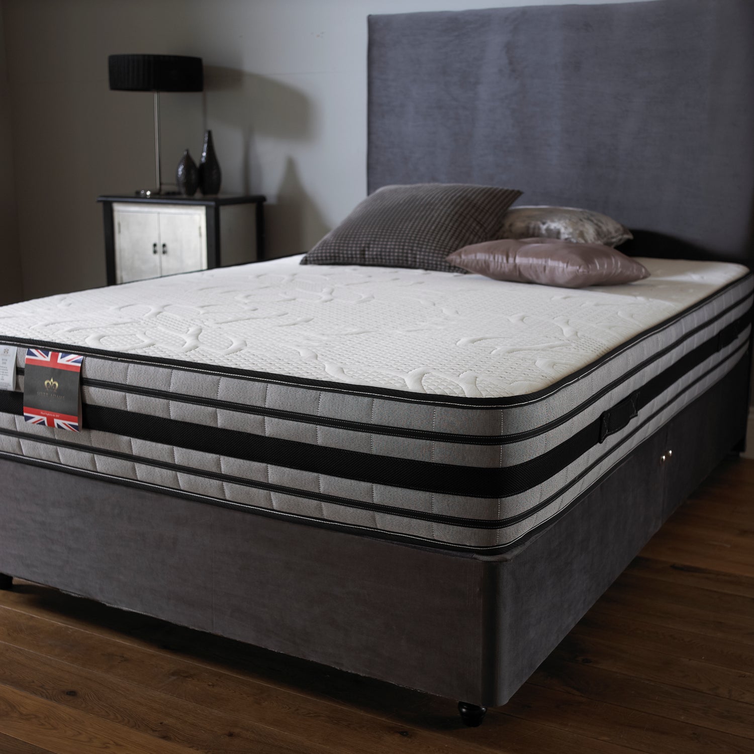 Myer Adams Latex 2000 Encapsulated Divan Bed-Steel Plush Velvet-Better Bed Company