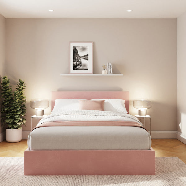 Gfw End Lift Velvet Ottoman Bed-King Size Pink-Better Bed Company