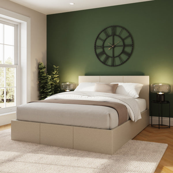 GFW End Lift Natural Fabric Ottoman Bed Double From Front-Better Bed Company