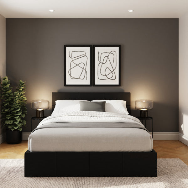 GFW End Lift Leather Ottoman Bed Black From Front-Better Bed Company