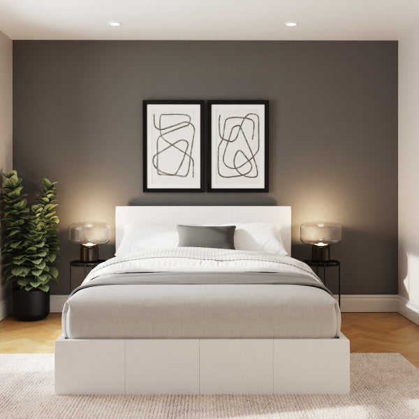GFW End Lift Leather Ottoman Bed White From Front-Better Bed Company