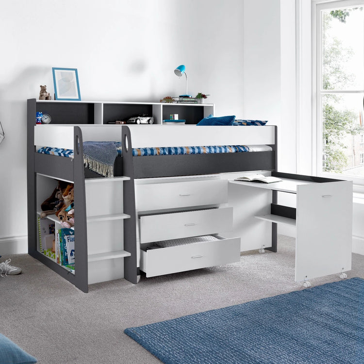 Bedmaster Ersa Midsleeper Bed Grey Desk Out-Better Bed Company