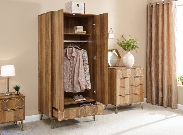 GFW Orleans 2 Door 1 Drawer Wardrobe - Mango Doors Open-Better Bed Company