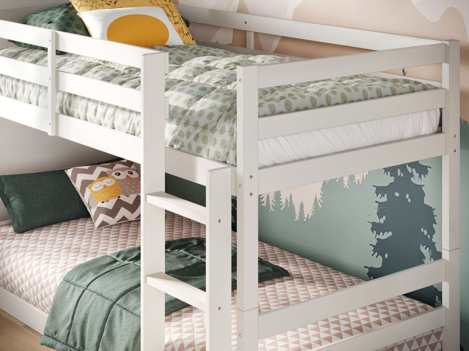 Kids Bunk Beds Beatrice Grey & White Wooden Bunk Bed White Ladder Close Up-Better Bed Company