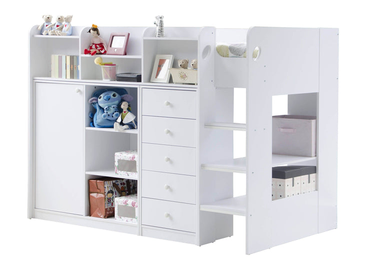 Kids Bunk Beds Clara Wooden High Sleeper Storage Bed From Otheer Side White Background-Better Bed Company