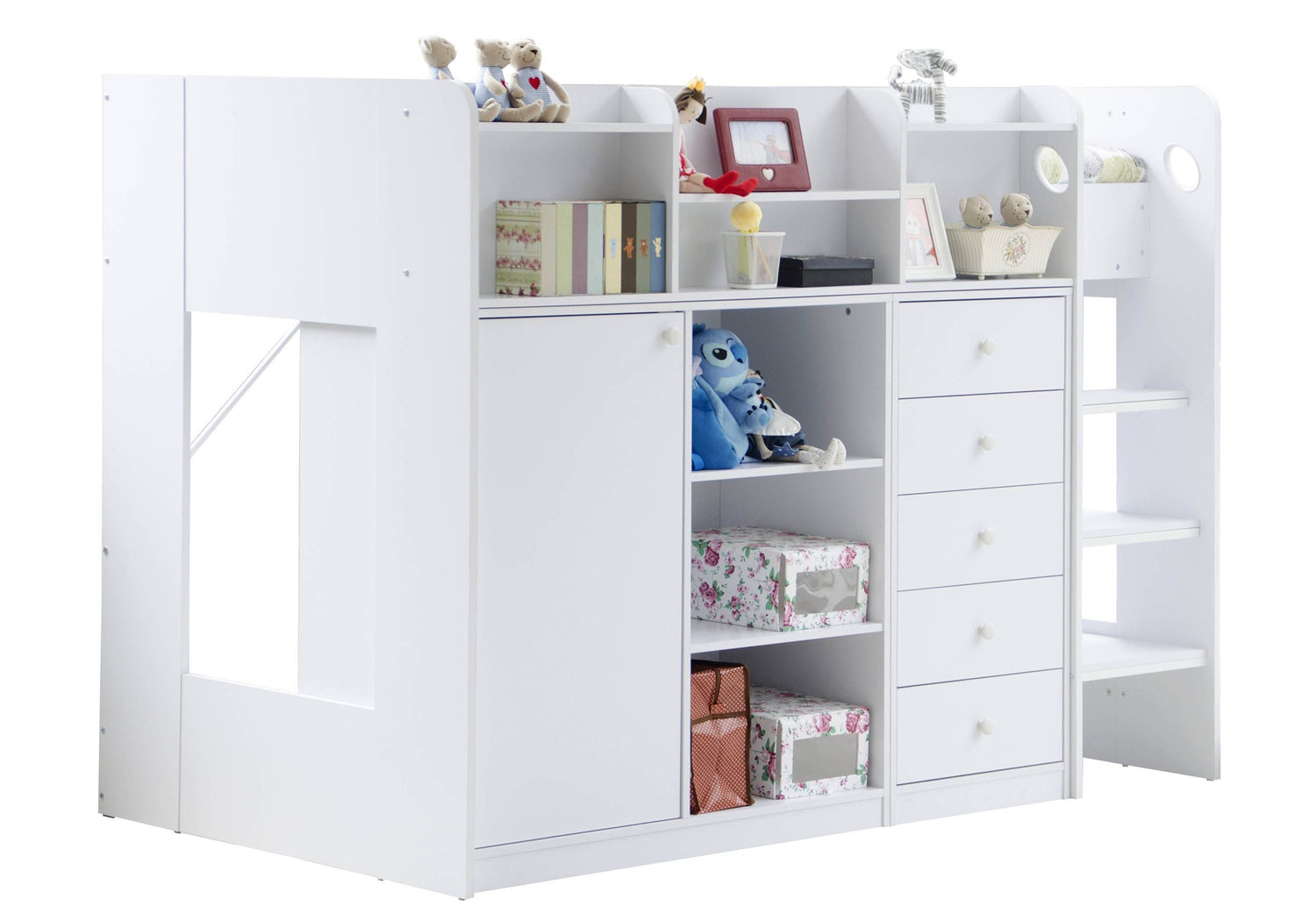Kids Bunk Beds Clara Wooden High Sleeper Storage Bed With White Background-Better Bed Company