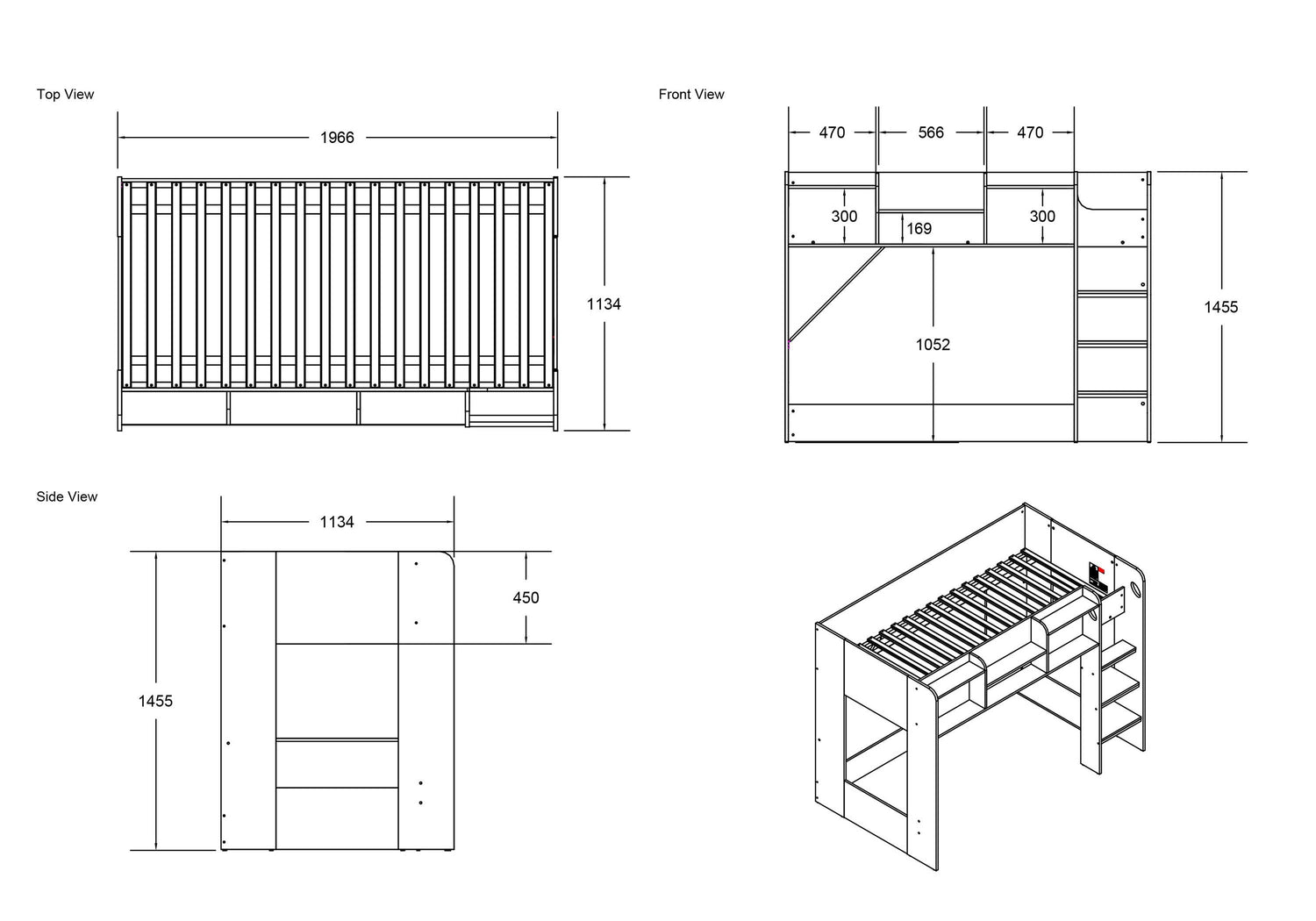 Kids Bunk Beds Clara Wooden High Sleeper Storage Bed Dimensions Of Highsleeper-Better Bed Company