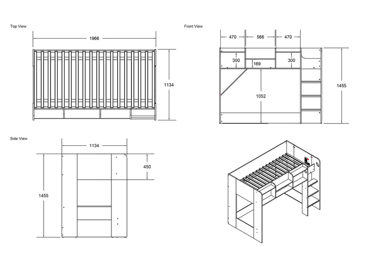 Kids Bunk Beds Clara Wooden High Sleeper Storage Bed Dimensions Of Highsleeper-Better Bed Company