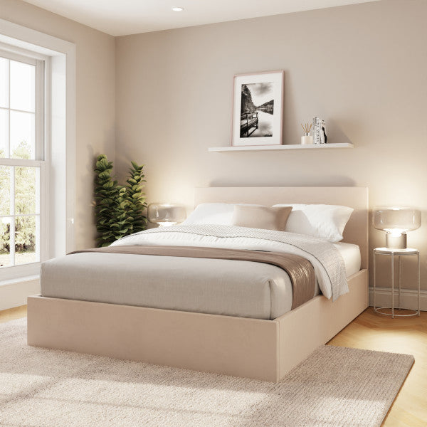 Gfw End Lift Velvet Ottoman Bed-Double Natural-Better Bed Company