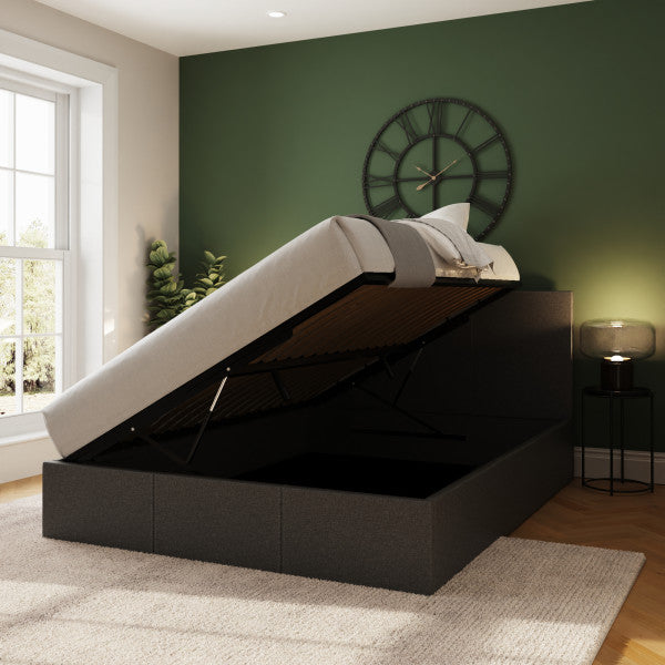 GFW Side Lift Fabric Ottoman Bed Grey Double Open-Better Bed Company