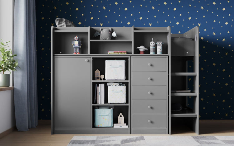 Kids Bunk Beds Clara Wooden High Sleeper Storage Bed Grey From Front-Better Bed Company