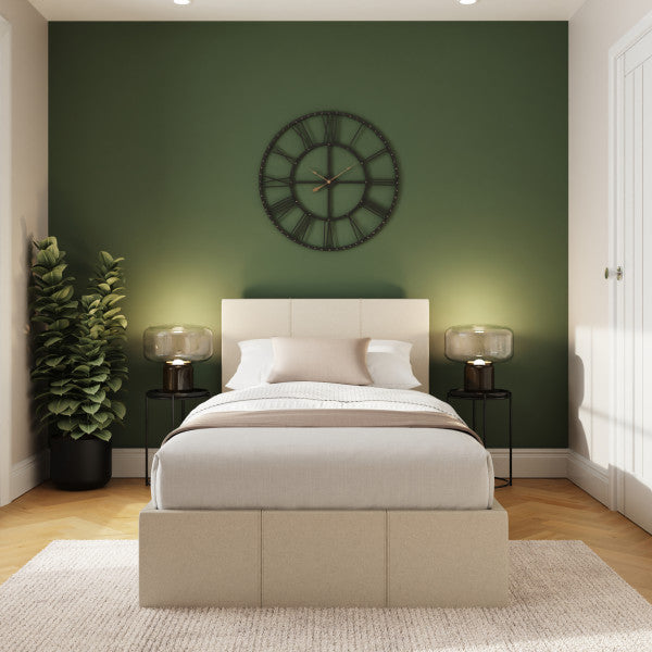 GFW Side Lift Natural Fabric Ottoman Bed Single From Front-Better Bed Company