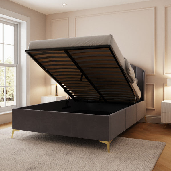 GFW Pettine End Lift Ottoman Bed Grey Open-Better Bed Company