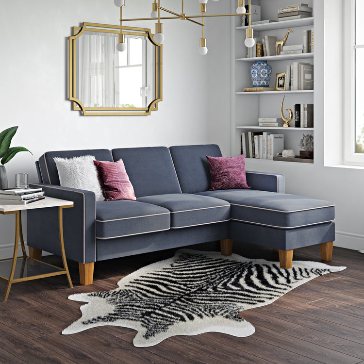 Dorel Home Bowen Corner Sofa with Contrast Welting Blue-Better Bed Company 