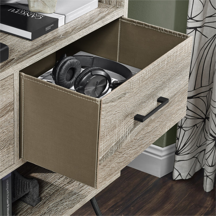 Dorel Home Landon Retro Bookcase With Bins Grey Oak