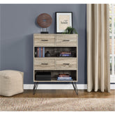 Dorel Home Landon Retro Bookcase With Bins Grey Oak