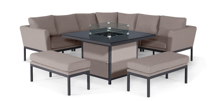 Maze Rattan Pulse Deluxe Square Corner Dining Set With Fire Pit