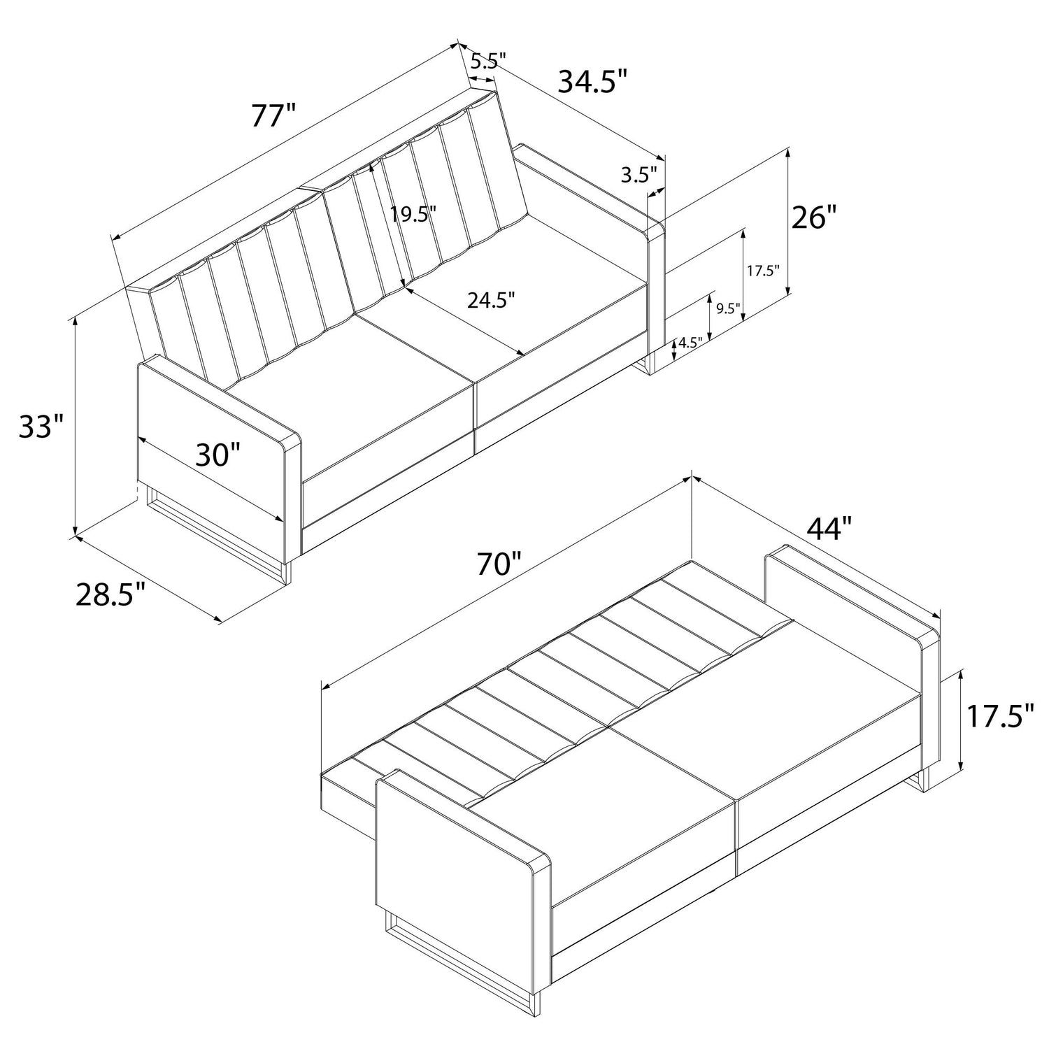 Dorel Home Skylar Sprung Seat Sofa Bed Dimensions-Better Bed Company