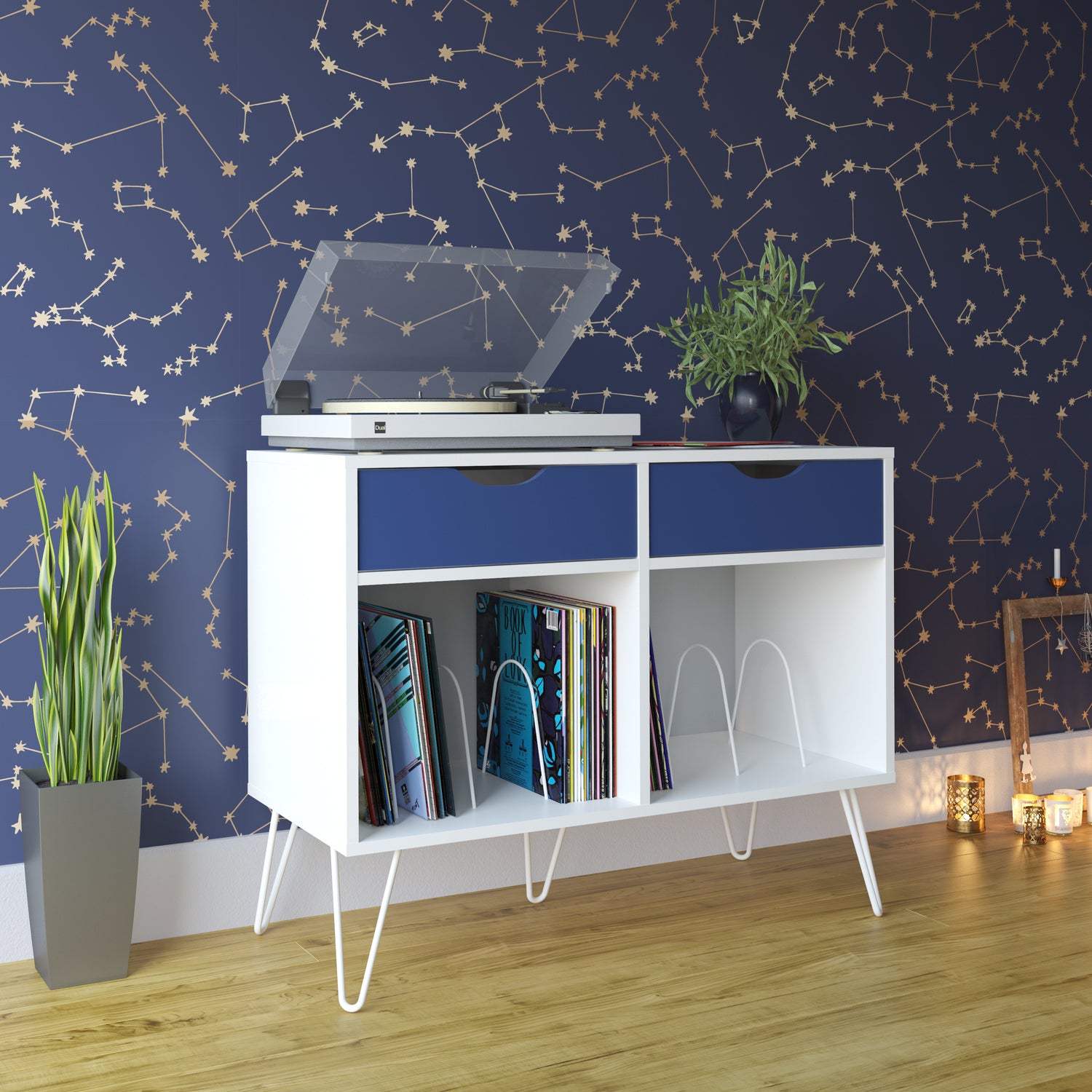 Dorel Home Concord Turntable Stand With Drawers White And Blue-Better Bed Company