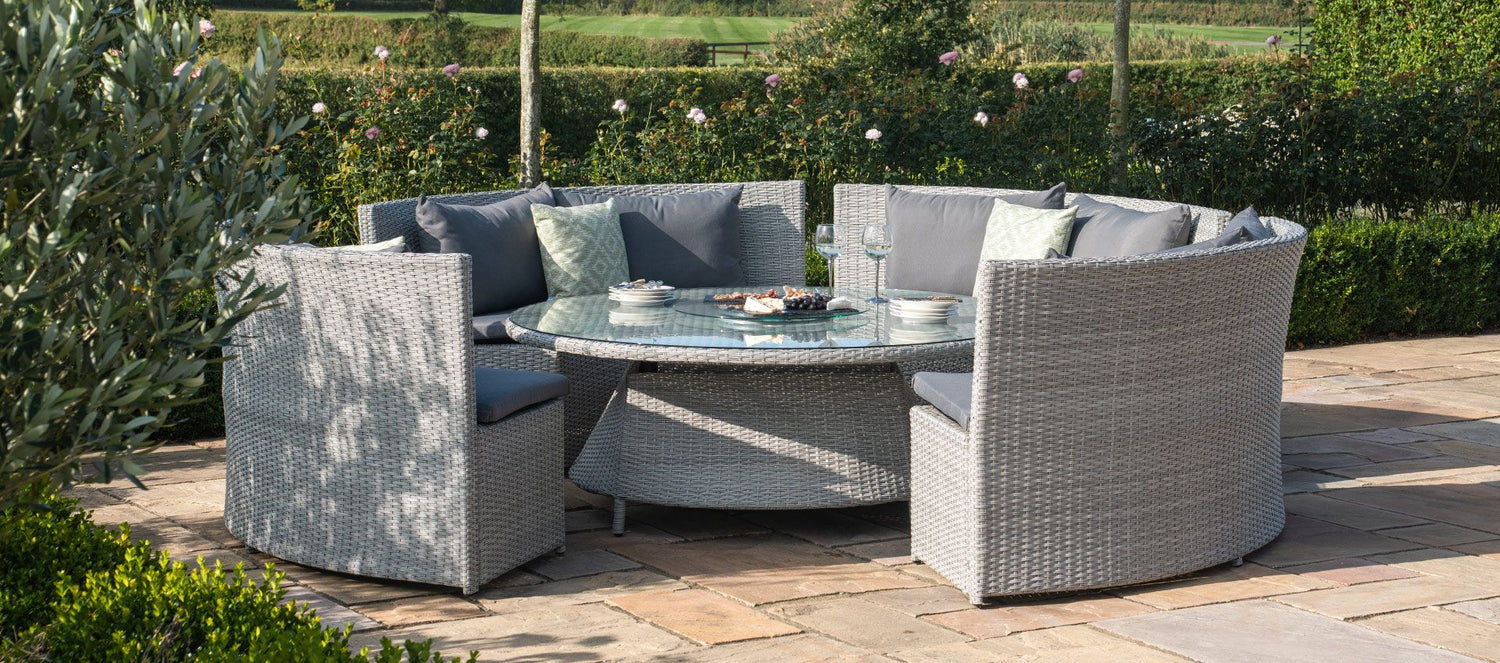 Maze Rattan Ascot Round Sofa Dining Set With Rising Table