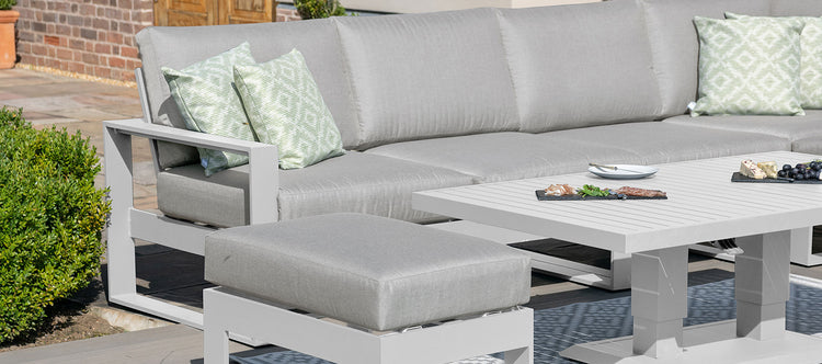 Maze Amalfi Large Corner Dining Set With Rising Table And Footstools