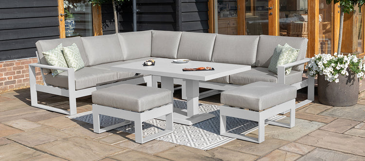Maze Amalfi Large Corner Dining Set With Rising Table And Footstools