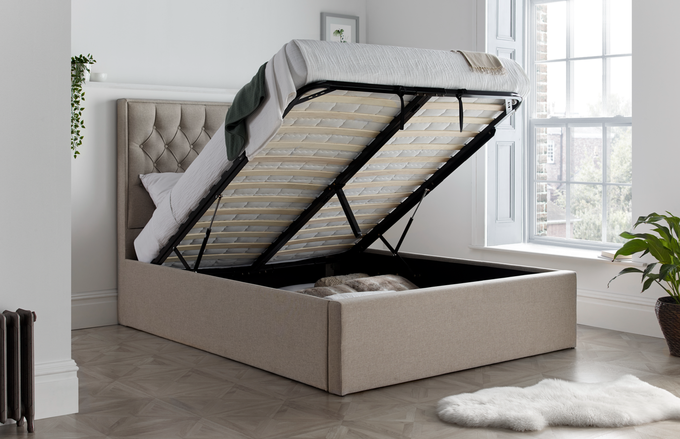 Bedmaster Wilson Ottoman Bed Oatmeal Fully Open-Better Bed Company 