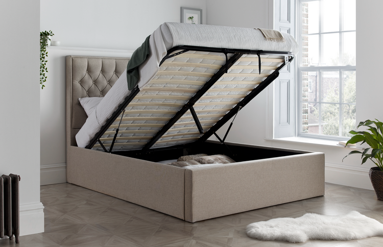 Bedmaster Wilson Ottoman Bed Oatmeal Fully Open-Better Bed Company 