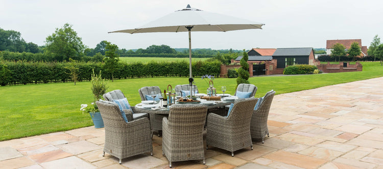 Maze Oxford 8 Seat Oval Dining Set With Ice Bucket And Venice Chairs With Lazy Susan