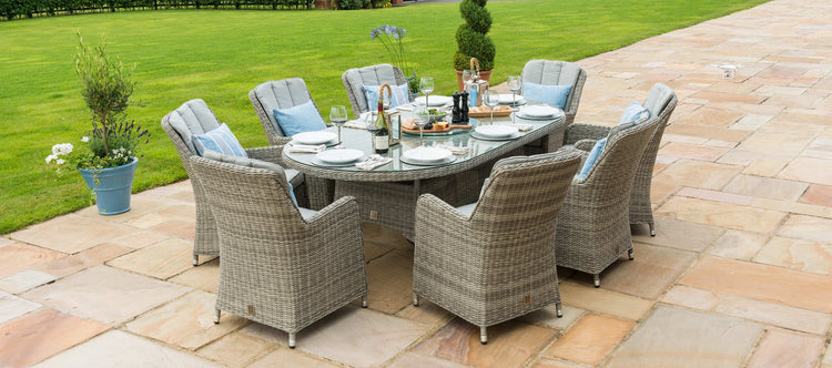 Maze Oxford 8 Seat Oval Dining Set With Ice Bucket And Venice Chairs With Lazy Susan