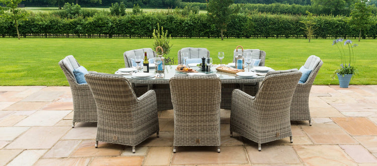 Maze Oxford 8 Seat Oval Dining Set With Ice Bucket And Venice Chairs With Lazy Susan