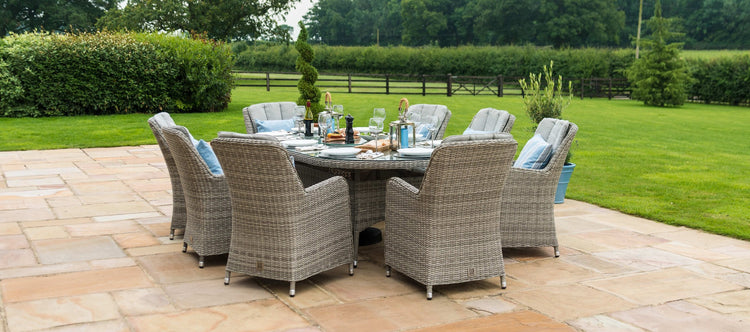 Maze Oxford 8 Seat Oval Dining Set With Ice Bucket And Venice Chairs With Lazy Susan