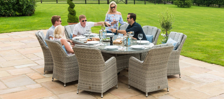Maze Oxford 8 Seat Oval Dining Set With Ice Bucket And Venice Chairs With Lazy Susan