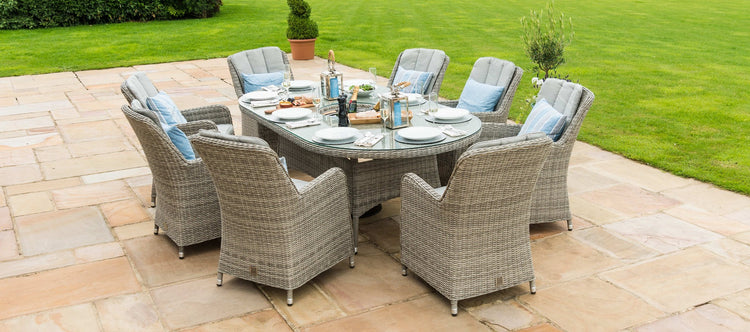 Maze Oxford 8 Seat Oval Dining Set With Ice Bucket And Venice Chairs With Lazy Susan