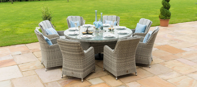 Maze Oxford 8 Seat Round Dining Set With Ice Bucket And Venice Chairs With Lazy Susan
