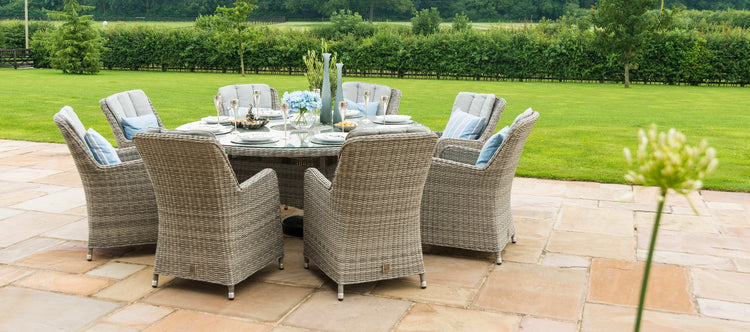 Maze Oxford 8 Seat Round Dining Set With Ice Bucket And Venice Chairs With Lazy Susan