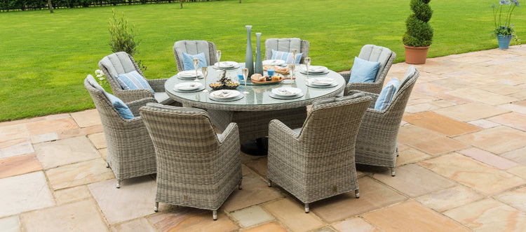 Maze Oxford 8 Seat Round Dining Set With Ice Bucket And Venice Chairs With Lazy Susan