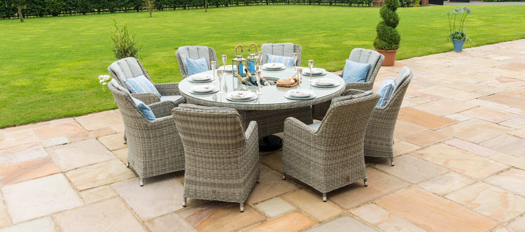 Maze Oxford 8 Seat Round Dining Set With Ice Bucket And Venice Chairs With Lazy Susan