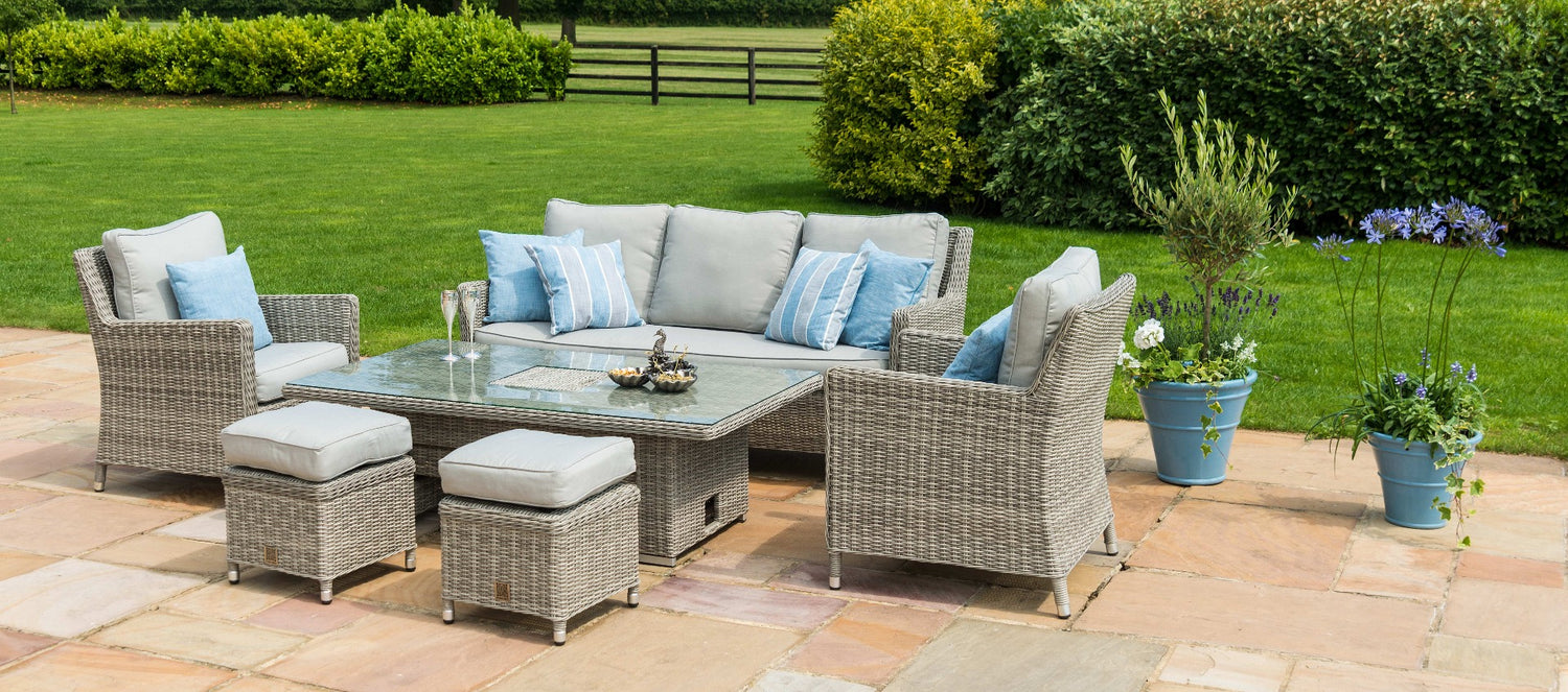 Maze Rattan Oxford Sofa Dining Set with Ice Bucket And Rising Table From Top Side-Better Bed Company 