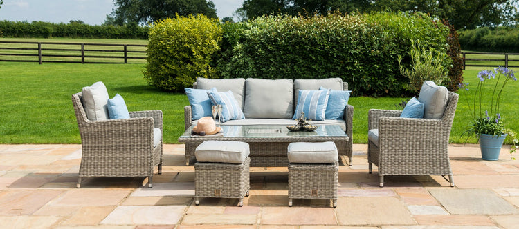 Maze Rattan Oxford Sofa Dining Set with Ice Bucket And Rising Table-Better Bed Company 