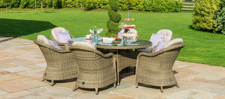Maze Winchester 6 Seat Oval Ice Bucket Dining Set With Heritage Chairs And Lazy Susan