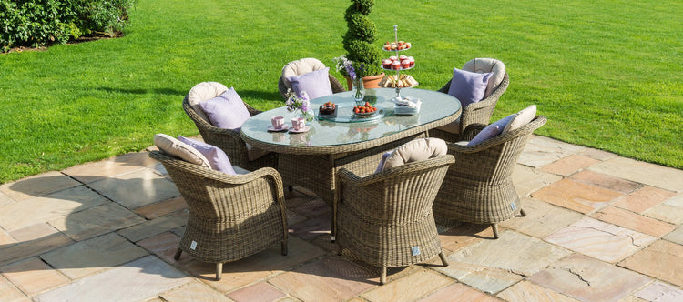 Maze Winchester 6 Seat Oval Ice Bucket Dining Set With Heritage Chairs And Lazy Susan