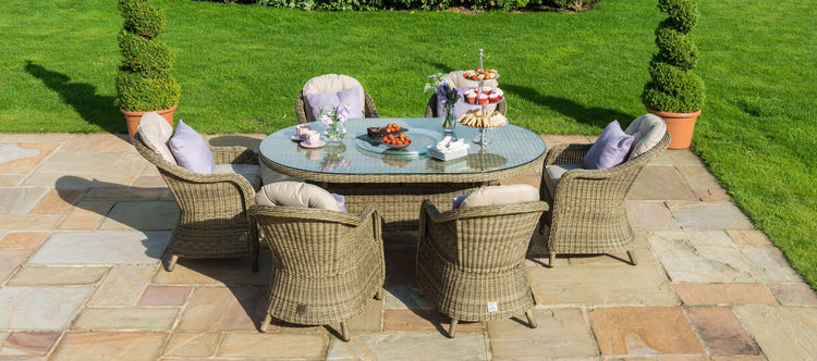 Maze Winchester 6 Seat Oval Ice Bucket Dining Set With Heritage Chairs And Lazy Susan